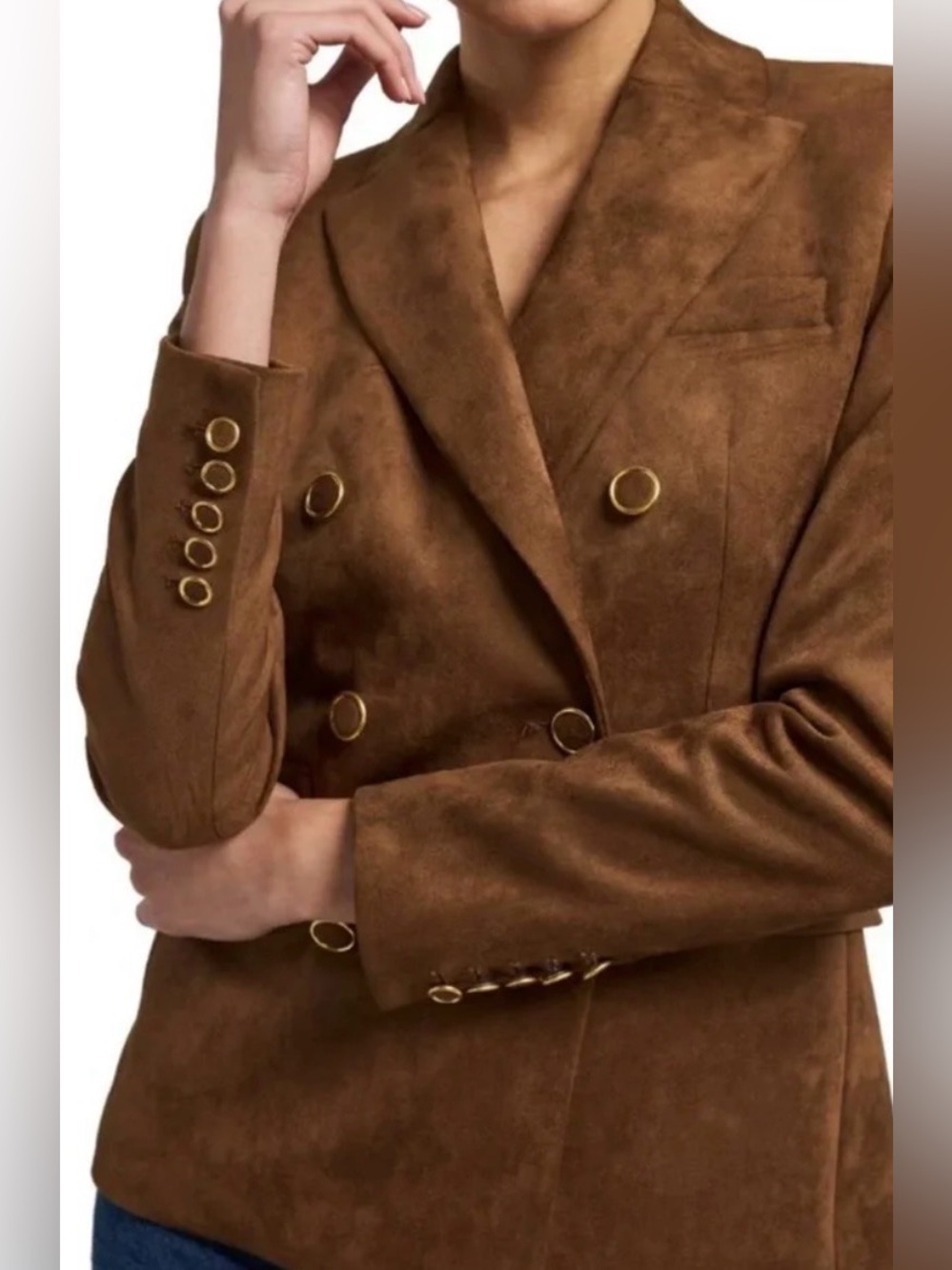 NWT Generation Love Brown Faux Suede Double-Breasted Blazer Pristine Sz M